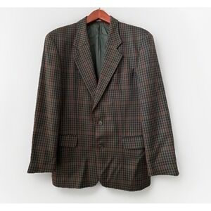 Vintage Hugo Boss Sport Coat Blazer Men's 40L Plaid 100% Virgin Wool Swiss Made‎